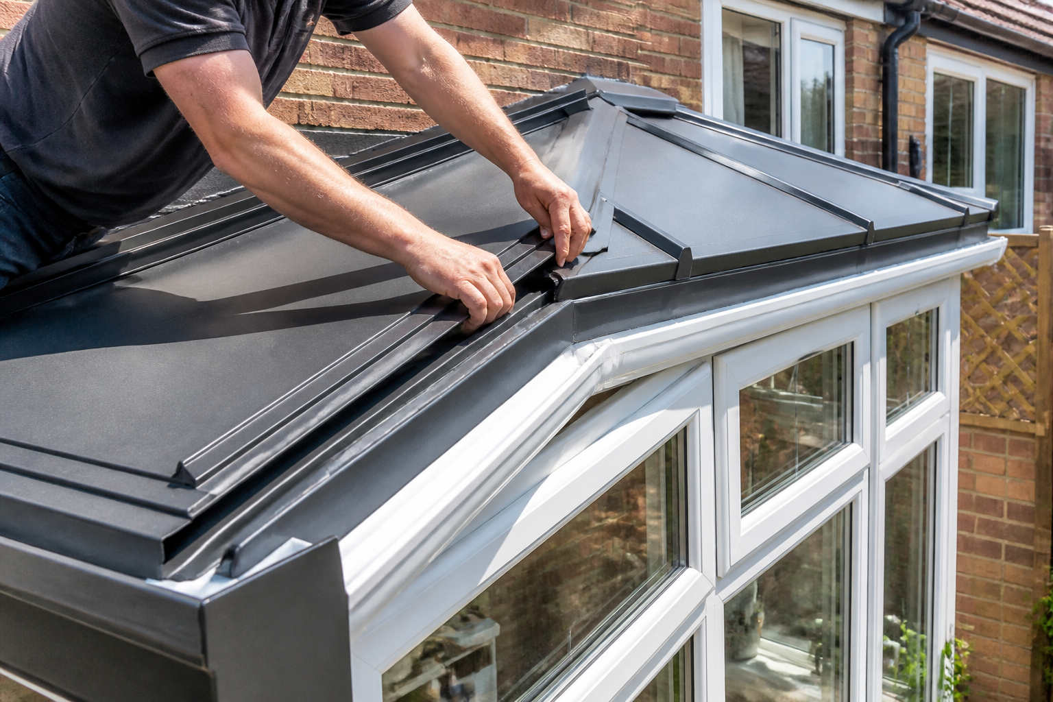 Close-up of a high-quality, insulated SupaLite™ warm roof panel, demonstrating the robust construction that prevents…