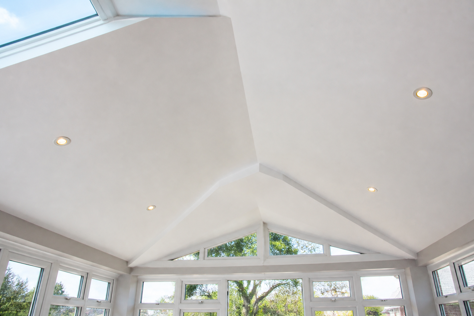 Close-up view of the SupaLite™ insulated warm roof system construction, showing layers of insulation.