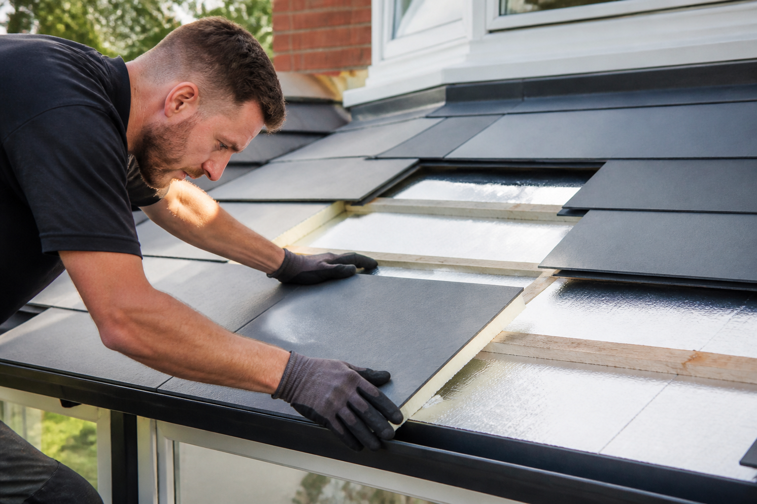 SupaLite™ insulated warm roof system installation in progress, highlighting the quality materials and professional…